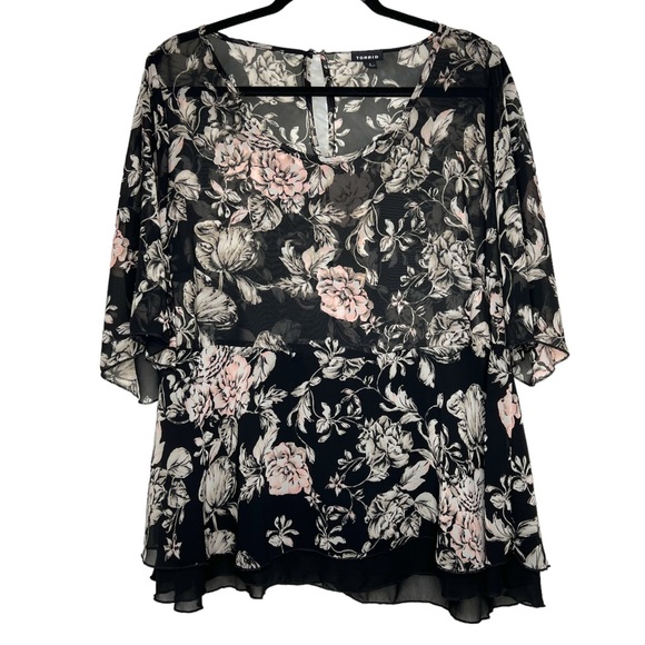 torrid Tops - Torrid Black Floral Sheer Blouse Size 1